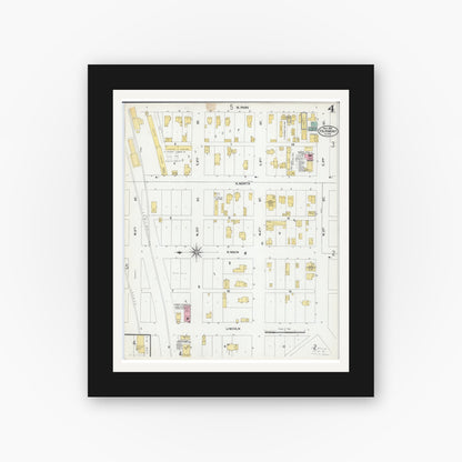 Old map wall art mockup — black gallery frame with white mat — Sanborn Fire Insurance Map from Fairmont, Martin County, Minnesota (1905), Sheet #0004