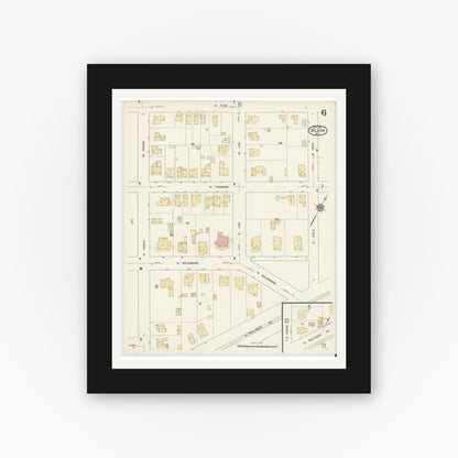 Old map wall art mockup — black gallery frame with white mat — Sanborn Fire Insurance Map from Wilson, Wilson County, North Carolina (1913), Sheet #0006