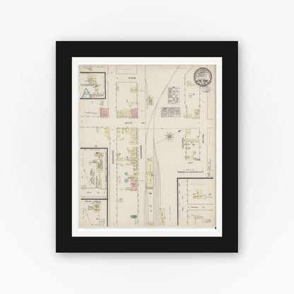 Old map wall art mockup — black gallery frame with white mat — Sanborn Fire Insurance Map from Live Oak, Suwanee County, Florida (1885), Sheet #0001