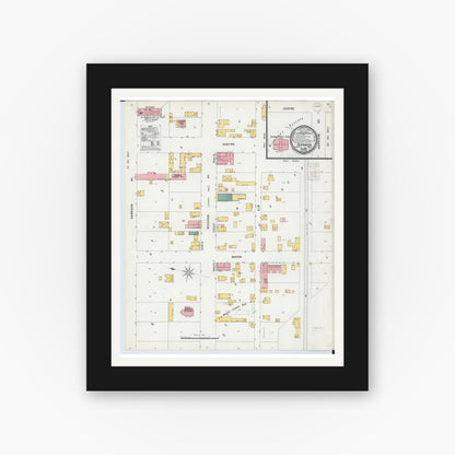 Old map wall art mockup — black gallery frame with white mat — Sanborn Fire Insurance Map from Dearborn, Wayne County, Michigan (1899), Sheet #0001
