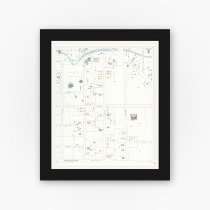 Old map wall art mockup — black gallery frame with white mat — Sanborn Fire Insurance Map from Mason, Mason County, Texas (1936), Sheet #0005