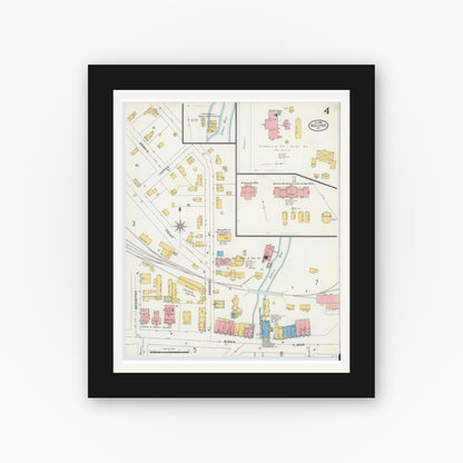 Old map wall art mockup — black gallery frame with white mat — Sanborn Fire Insurance Map from Malone, Franklin County, New York (1898), Sheet #0004