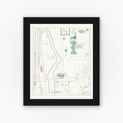 Old map wall art mockup — black gallery frame with white mat — Sanborn Fire Insurance Map from Faribault, Rice County, Minnesota (1914), Sheet #0011