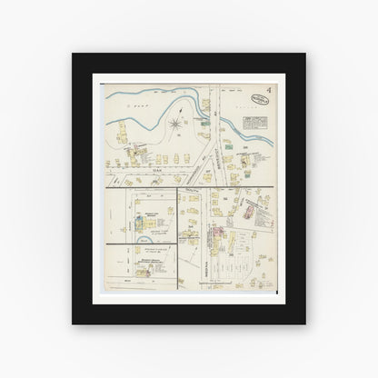 Old map wall art mockup — black gallery frame with white mat — Sanborn Fire Insurance Map from Norwalk, Huron County, Ohio (1884), Sheet #0004