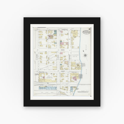 Old map wall art mockup — black gallery frame with white mat — Sanborn Fire Insurance Map from Rockford, Winnebago County, Illinois (1887), Sheet #0004