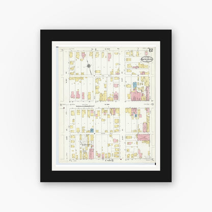 Old map wall art mockup — black gallery frame with white mat — Sanborn Fire Insurance Map from New Philadelphia, Tuscarawas County, Ohio (1910), Sheet #0012