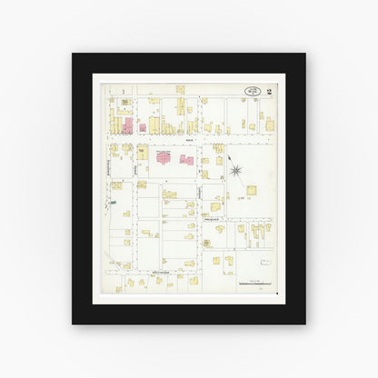 Old map wall art mockup — black gallery frame with white mat — Sanborn Fire Insurance Map from Wise, Wise County, Virginia (1908), Sheet #0002