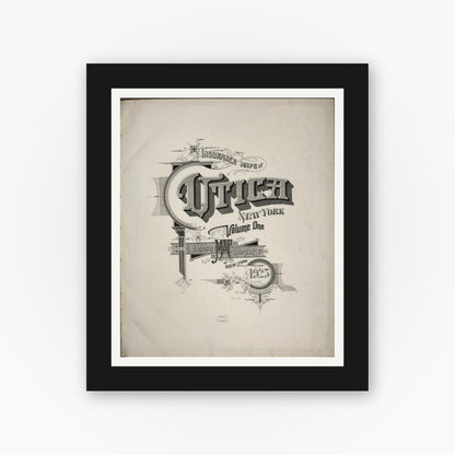Old map wall art mockup — black gallery frame with white mat — Sanborn Fire Insurance Map from Utica, Oneida County, New York (1925), Sheet #0001