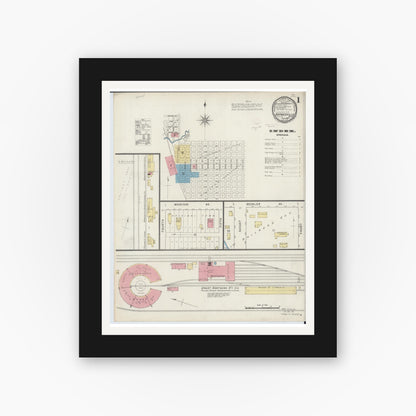 Old map wall art mockup — black gallery frame with white mat — Sanborn Fire Insurance Map from Barnesville, Clay County, Minnesota (1894) - Complete Map Set