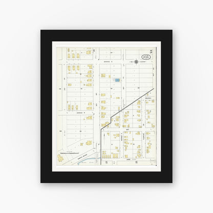 Old map wall art mockup — black gallery frame with white mat — Sanborn Fire Insurance Map from Miami, Dade County, Florida (1910), Sheet #0005