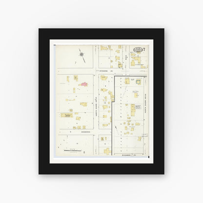 Old map wall art mockup — black gallery frame with white mat — Sanborn Fire Insurance Map from South Haven, Van Buren County, Michigan (1916), Sheet #0007