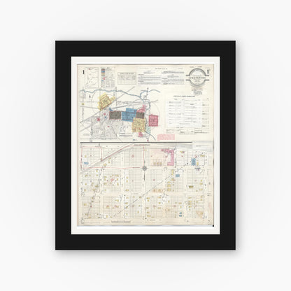 Old map wall art mockup — black gallery frame with white mat — Sanborn Fire Insurance Map from Chesterton, Porter County, Indiana (1951) - Complete Map Set