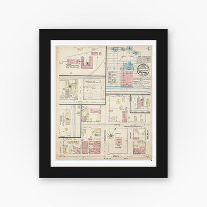 Old map wall art mockup — black gallery frame with white mat — Sanborn Fire Insurance Map from Peru, Miami County, Indiana (1883) - Complete Map Set