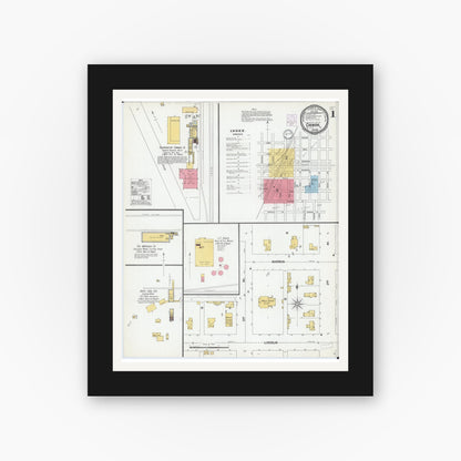 Old map wall art mockup — black gallery frame with white mat — Sanborn Fire Insurance Map from Chenoa, McLean County, Illinois (1901), Sheet #0001