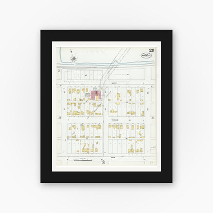 Old map wall art mockup — black gallery frame with white mat — Sanborn Fire Insurance Map from Marinette, Marinette County, Wisconsin (1901), Sheet #0029