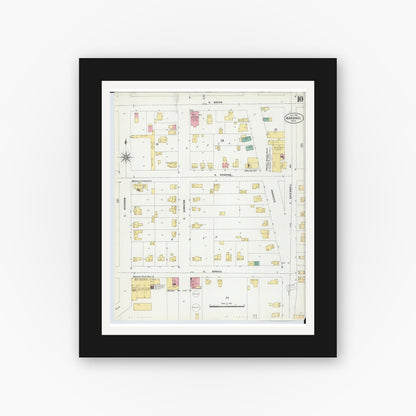 Old map wall art mockup — black gallery frame with white mat — Sanborn Fire Insurance Map from Marshall, Calhoun County, Michigan (1906), Sheet #0010