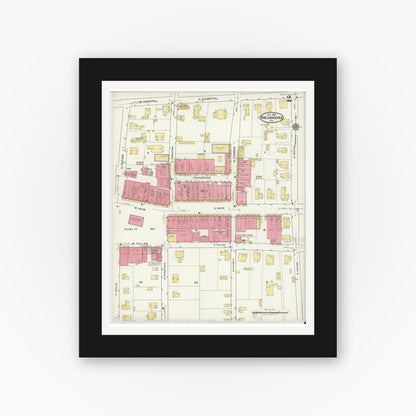 Old map wall art mockup — black gallery frame with white mat — Sanborn Fire Insurance Map from Nacogdoches, Nacogdoches County, Texas (1921), Sheet #0002