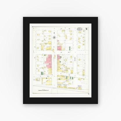 Old map wall art mockup — black gallery frame with white mat — Sanborn Fire Insurance Map from Hartley, O'Brien County, Iowa (1901), Sheet #0002