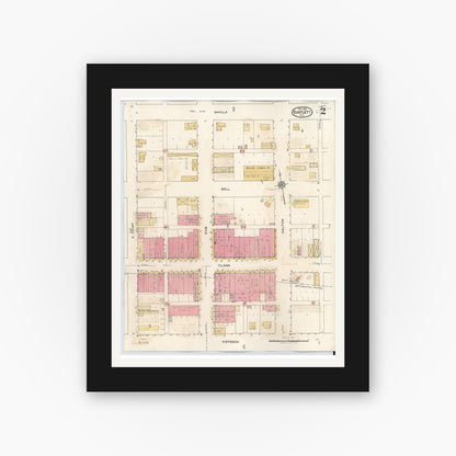Old map wall art mockup — black gallery frame with white mat — Sanborn Fire Insurance Map from Bartlett, Bell and Williamson Counties, Texas (1940), Sheet #0002