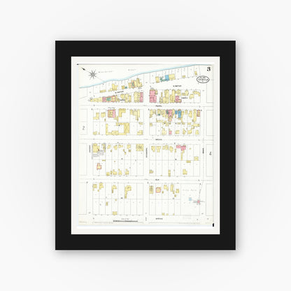 Old map wall art mockup — black gallery frame with white mat — Sanborn Fire Insurance Map from Sabula, Jackson County, Iowa (1905), Sheet #0003