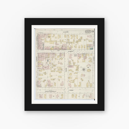 Old map wall art mockup — black gallery frame with white mat — Sanborn Fire Insurance Map from Adrian, Lenawee County, Michigan (1888), Sheet #0003