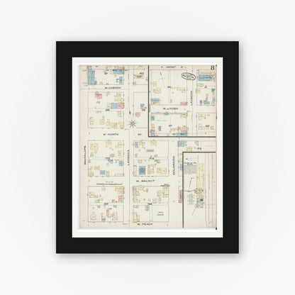 Old map wall art mockup — black gallery frame with white mat — Sanborn Fire Insurance Map from Austin, Travis County, Texas (1885), Sheet #0008