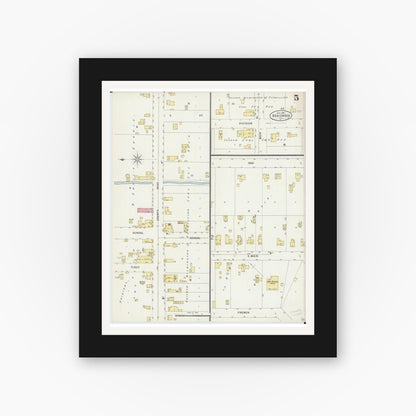 Old map wall art mockup — black gallery frame with white mat — Sanborn Fire Insurance Map from Braidwood, Will County, Illinois (1898), Sheet #0005