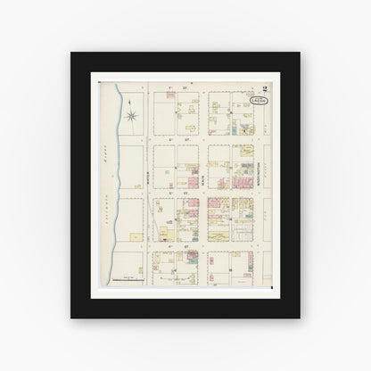 Old map wall art mockup — black gallery frame with white mat — Sanborn Fire Insurance Map from Lacon, Marshall County, Illinois (1888), Sheet #0002