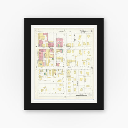 Old map wall art mockup — black gallery frame with white mat — Sanborn Fire Insurance Map from Orlando, Orange County, Florida (1908), Sheet #0011