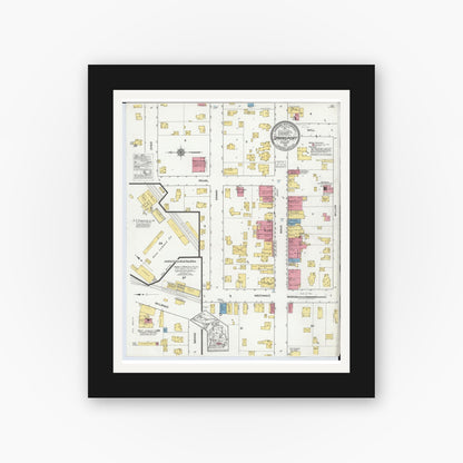 Old map wall art mockup — black gallery frame with white mat — Sanborn Fire Insurance Map from Springport, Jackson County, Michigan (1918), Sheet #0001