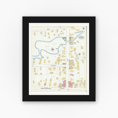 Old map wall art mockup — black gallery frame with white mat — Sanborn Fire Insurance Map from Mexico, Oswego County, New York (1906), Sheet #0002