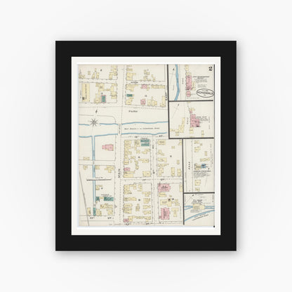 Old map wall art mockup — black gallery frame with white mat — Sanborn Fire Insurance Map from Honesdale, Wayne County, Pennsylvania (1885), Sheet #0002