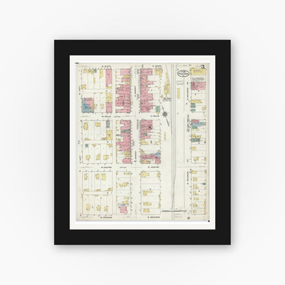 Old map wall art mockup — black gallery frame with white mat — Sanborn Fire Insurance Map from Paxton, Ford County, Illinois (1910), Sheet #0003