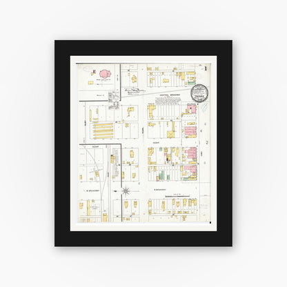 Old map wall art mockup — black gallery frame with white mat — Sanborn Fire Insurance Map from Onawa, Monona County, Iowa (1899) â€” Complete Set