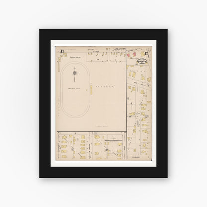 Old map wall art mockup — black gallery frame with white mat — Sanborn Fire Insurance Map from Wilmington, Clinton County, Ohio (1922), Sheet #0017