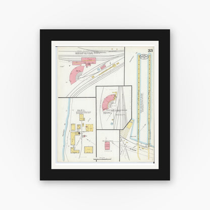 Old map wall art mockup — black gallery frame with white mat — Sanborn Fire Insurance Map from Ashland, Ashland County, Wisconsin (1901), Sheet #0033