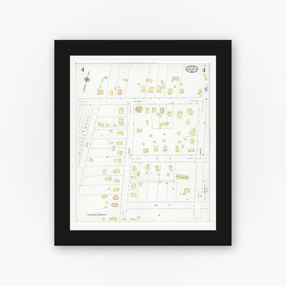 Old map wall art mockup — black gallery frame with white mat — Sanborn Fire Insurance Map from Gillett, Oconto County, Wisconsin (1929), Sheet #0004