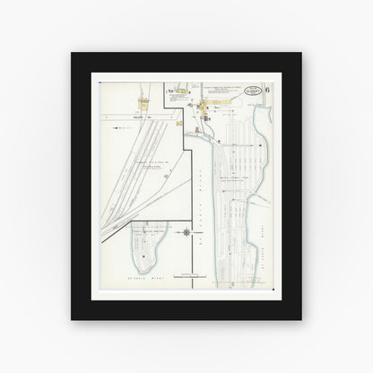 Old map wall art mockup — black gallery frame with white mat — Sanborn Fire Insurance Map from Cloquet, Carlton County, Minnesota (1911), Sheet #0006