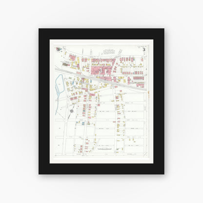 Old map wall art mockup — black gallery frame with white mat — Sanborn Fire Insurance Map from Fleetwood, Berks County, Pennsylvania (1933), Sheet #0003