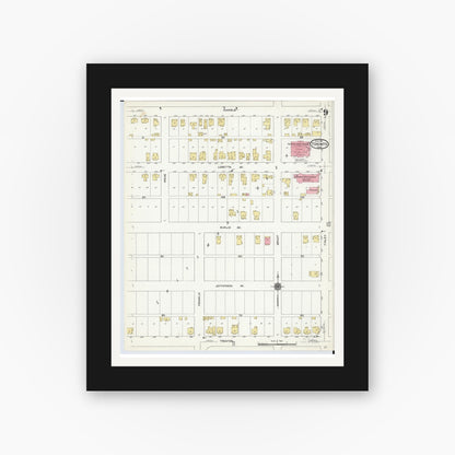 Old map wall art mockup — black gallery frame with white mat — Sanborn Fire Insurance Map from Toronto, Jefferson County, Ohio (1911), Sheet #0009