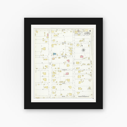 Old map wall art mockup — black gallery frame with white mat — Sanborn Fire Insurance Map from Culpeper, Culpeper County, Virginia (1908), Sheet #0004