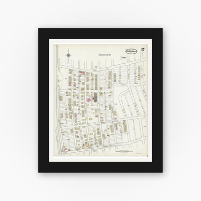 Old map wall art mockup — black gallery frame with white mat — Sanborn Fire Insurance Map from New Kensington, Westmoreland County, Pennsylvania (1921), Sheet #0017