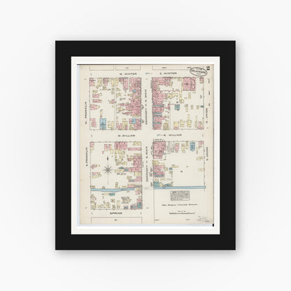 Old map wall art mockup — black gallery frame with white mat — Sanborn Fire Insurance Map from Delaware, Delaware County, Ohio (1885), Sheet #0002