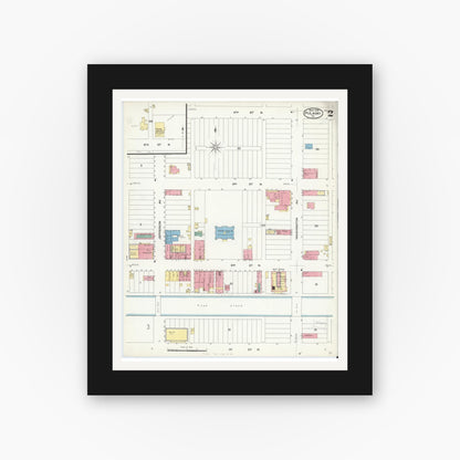 Old map wall art mockup — black gallery frame with white mat — Sanborn Fire Insurance Map from Pulaski, Pulaski County, Virginia (1908), Sheet #0002