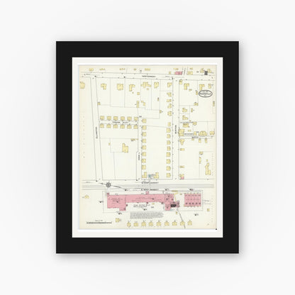 Old map wall art mockup — black gallery frame with white mat — Sanborn Fire Insurance Map from Reidsville, Rockingham County, North Carolina (1914), Sheet #0011