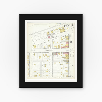 Old map wall art mockup — black gallery frame with white mat — Sanborn Fire Insurance Map from Lake Benton, Lincoln County, Minnesota (1917), Sheet #0002