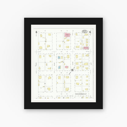 Old map wall art mockup — black gallery frame with white mat — Sanborn Fire Insurance Map from Pecos, Reeves County, Texas (1927), Sheet #0006