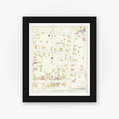 Old map wall art mockup — black gallery frame with white mat — Sanborn Fire Insurance Map from Scottsville, Monroe County, New York (1912), Sheet #0003