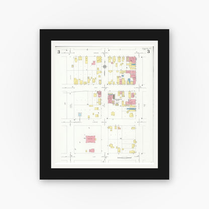 Old map wall art mockup — black gallery frame with white mat — Sanborn Fire Insurance Map from Kewaunee, Kewaunee County, Wisconsin (1933), Sheet #0003