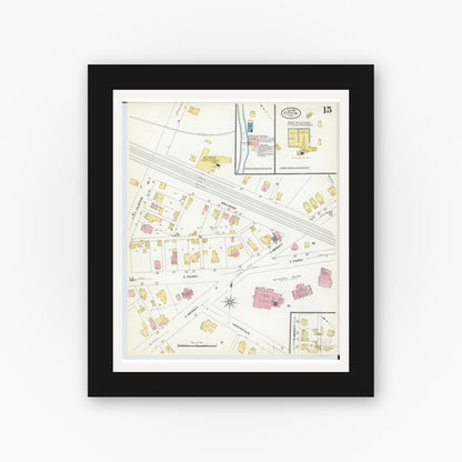 Old map wall art mockup — black gallery frame with white mat — Sanborn Fire Insurance Map from Tiffin, Seneca County, Ohio (1908), Sheet #0015